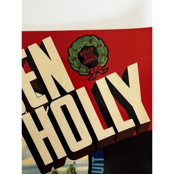 VINTAGE Original Citrus ORANGE Crate Label FLORIDA Christmas Holly DECOUPAGE MCM - Picture 5 of 8